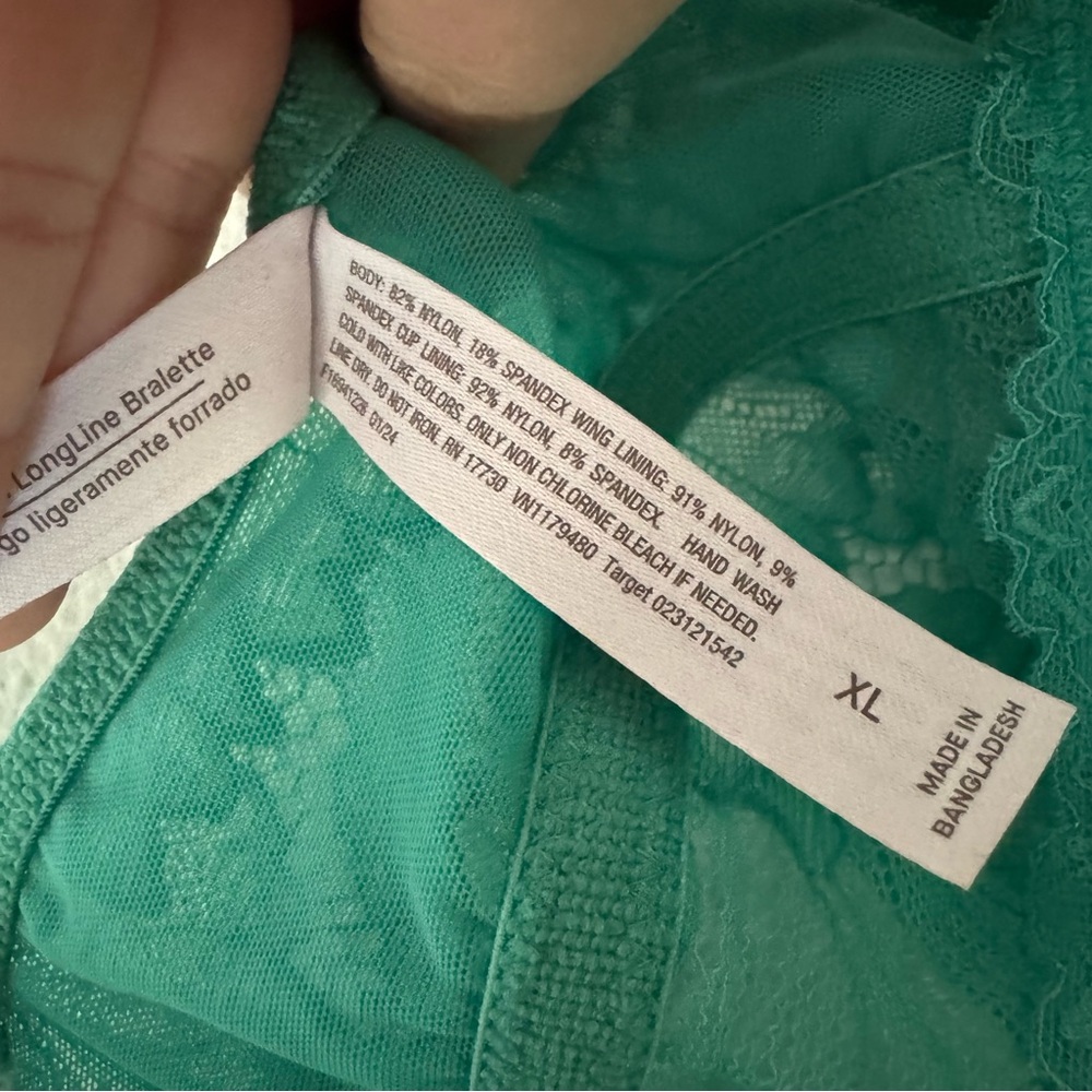 Auden Lightly Lined Longline Lace Bralette XL Teal Turquoise New Romantic Boho - Picture 5 of 10